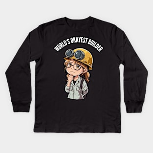 World's Okayest Builder v4 (round) Kids Long Sleeve T-Shirt